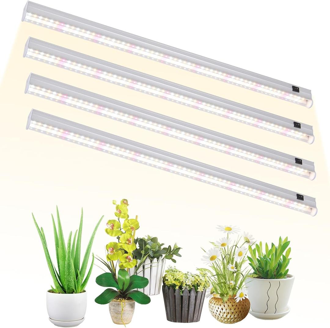 T5 Grow Lights, 2FT 60W (415W, 500W Equivalent), Full Spectrum Grow Lights for Indoor Plants, 4000K, Plug and Play, Easy to Install, for Greenhouse & Plant Shelves (4 Pack)