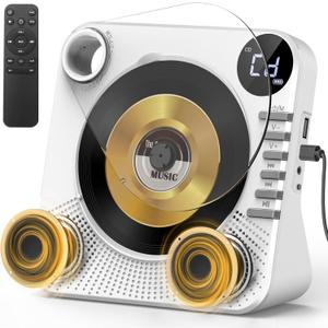 Desktop CD Player Bluetooth with HiFi Dual Speaker, CD Player for Home with Remote Control,Dust Cover,LCD Display,Sleep Timer,EQ Sound,USB/AUX/3.5mm Earphone Jack for Home,Kids,Gift (White)