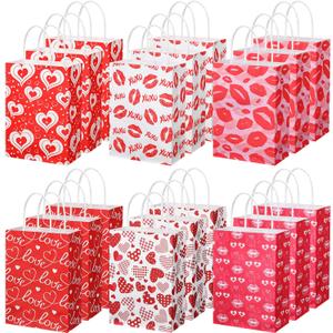 Yexiya 150 Pces Valentine's Day Gift Bags Bulk with Handle Bulk Small Heart Pink Red Reusable Tote Valentines Goody Candy Treat Bags Party Favors Gift Wrapping Supplies 8 x 6 x 3 Inch