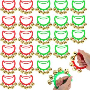 Hiboom 24 Pcs Christmas Hand Bells Jingle Bells Hand Held Noise Makers Party Favors Rhythm Musical Instruments for Adults Holiday Decoration