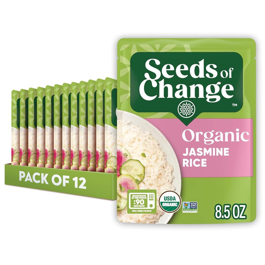 SEEDS OF CHANGE Certified Organic Jasmine Rice, Organic Food, 8.5 oz Pouch (Pack of 12)