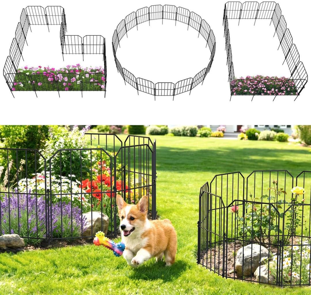 VANCASTLE Decorative Garden Fence, Toatal 10FT(L) x 24IN(H) Outdoor Metal No Dig Fence Animal Barrier, Rustproof No-Tool Assembly Landscape Edging for Yard, Lawn, Patio, Flower Bed-10 Panels Design A