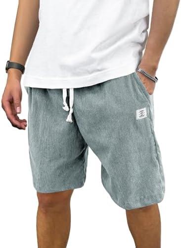 PLEPAN Mens Corduroy Shorts Casual Elastic Waist Drawstring Summer Beach Short M