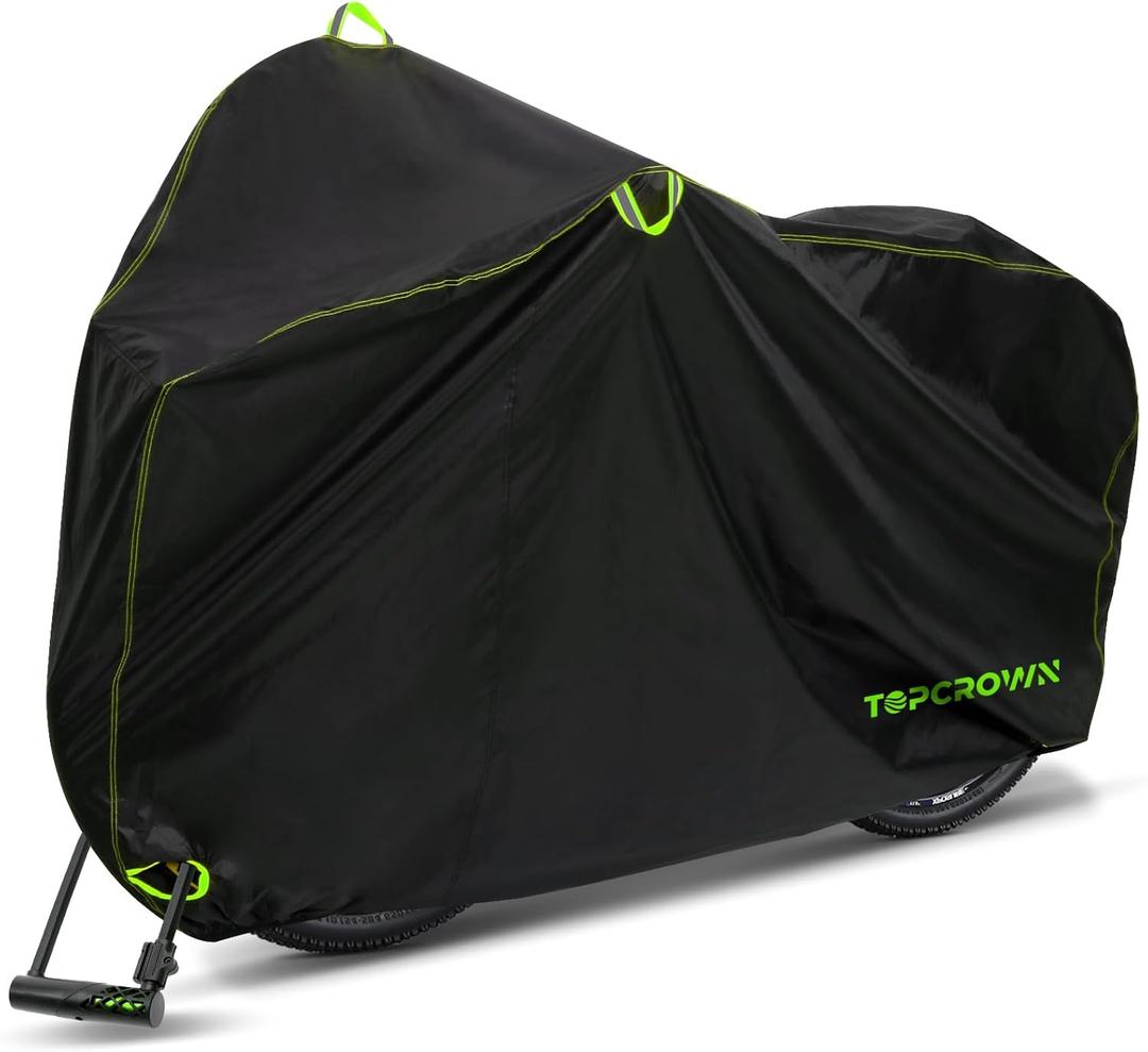 Bike Cover Waterproof Outdoor Storage for 1/2/3 Bikes, Bicycle Cover Rain Sun UV Dust Wind Proof with Storage Bag for Mountain Road Bike/Ebike (210D Black+Green, XL Size for 1 bike)