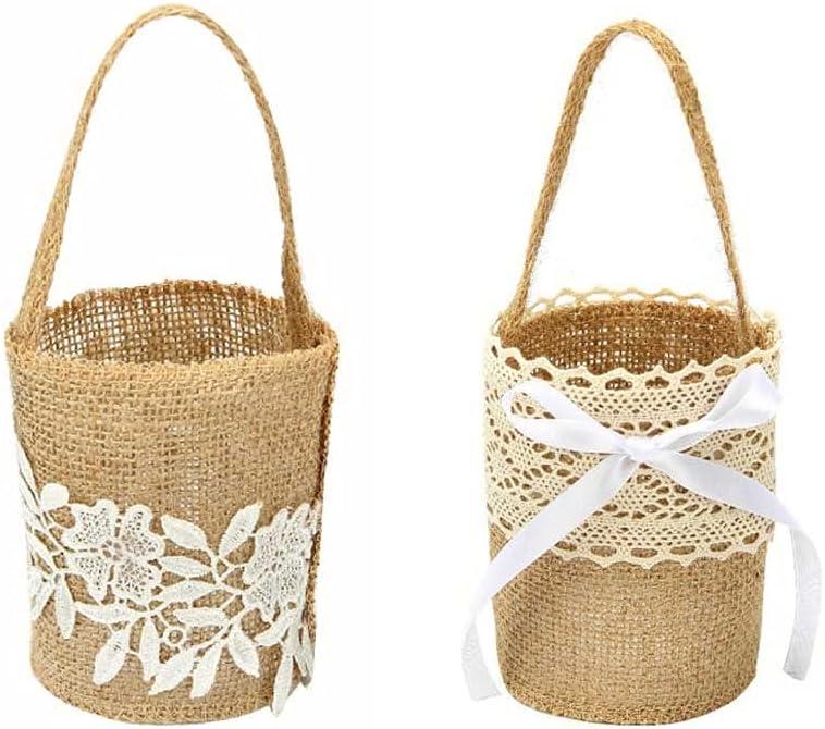 2 Pcs Burlap Flower Basket Wedding Candy Gift Basket for Wedding Ceremony Party Christmas