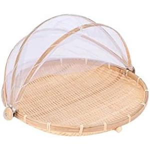 round bamboo tent basket with lid, vegetables/fruits, bread, storage basket (11.8 inches in diameter)