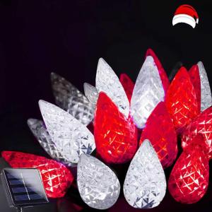 C6 Solar Christmas Lights Outdoor, 100 LED 33FT Christmas Decorations Outdoor Waterproof, Solar String Lights for Outside with 8 Modes, Fairy Twinkle Light for Tree Garden Yard Decor (Red and White)