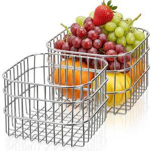 2 Pack Stainless Steel Wire Fruit Basket, 5.3 x 5.3 x 4 In Kitchen Countertop Drain Fruit Bowl, Wire Mesh Colander, Metal Food Storage Organizer for Fruit Vegetable Bread Snack Bathroom