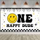One Happy Dude Newborn Boys & Girls Birthday Banner - 1st Birthday Photo Booth Background - 70.8 x 43.3 Inch