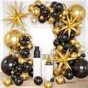 PartyWoo Black and Gold Balloon Arch Kit Garland 140pcs Different Sizes of 18 12 10 5 Inch Black Metallic Gold Confetti 22 Inch Star Balloons for Graduation Birthday New Year's Eve Party Decorations