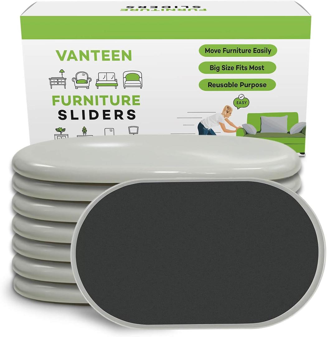 8 Pieces Furniture Sliders, 9 1/2" Sliders for Carpet Hardwood Floors Large Heavy Furniture, Reusable Heavy-Duty Gliders Movers Plastic Moving Pads Protectors (8 PCS 9 1/2" Beige)