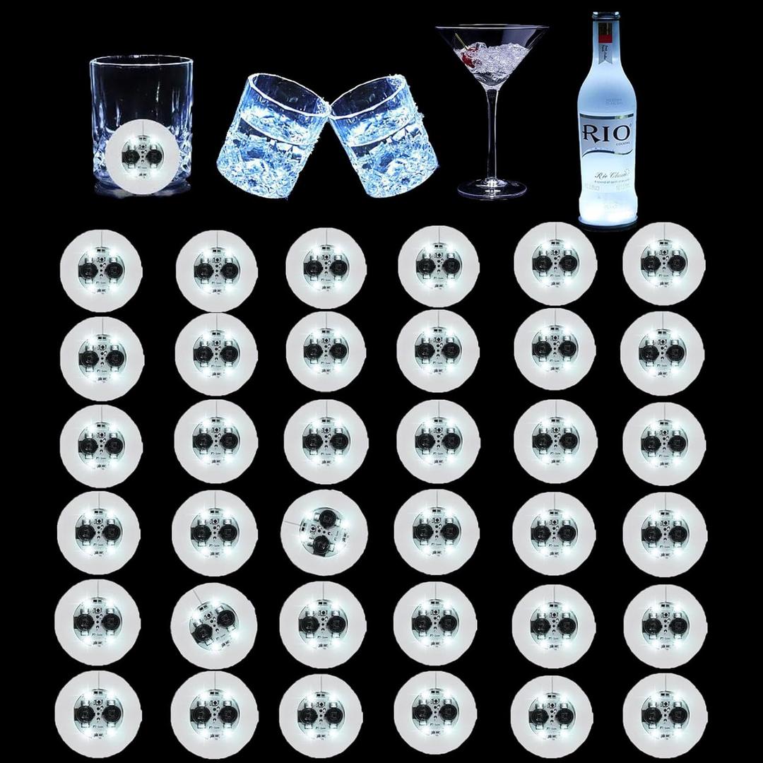 LED Coaster White,36 Pack Light Up Coasters,Wine Bottle Lights Coaster Discs for Drinks,Flash Cup Coaster Flashing Shots Light (White)