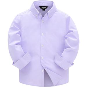 JOGAL Boys Long Sleeve Dress Shirts Oxford Solid Button Down Shirts for 6-14 Years (7-8 Years, Lavender), Height(in) 45.3 - 49.2