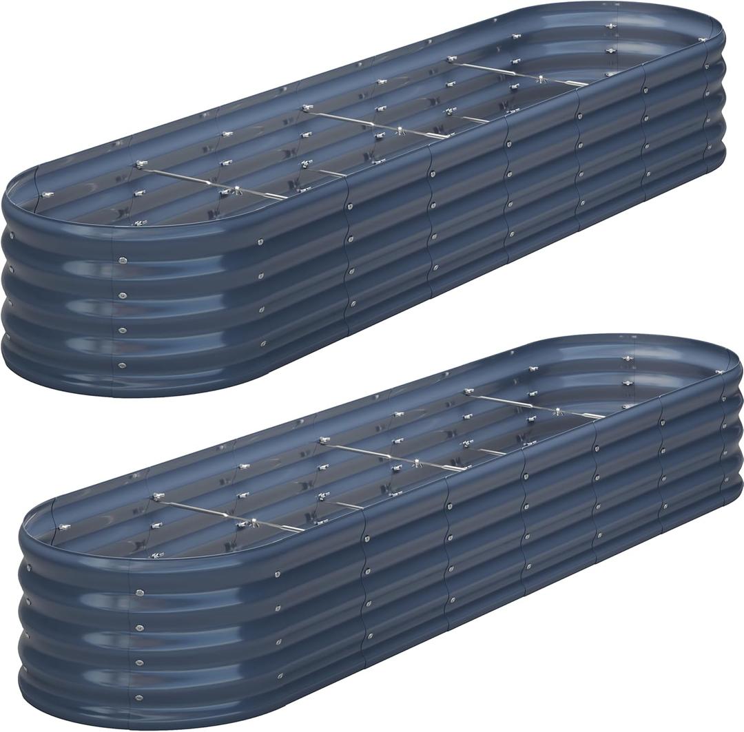 KFN 2PCS 8x1.8x1FT Galvanized Raised Garden Bed,Raised Garden Bed Kit-Oval Metal Vegetable Box,Large Planter Flower Boxes Outdoor,Planting for Vegetables,Flower,Herb,Sliver,0.7mm