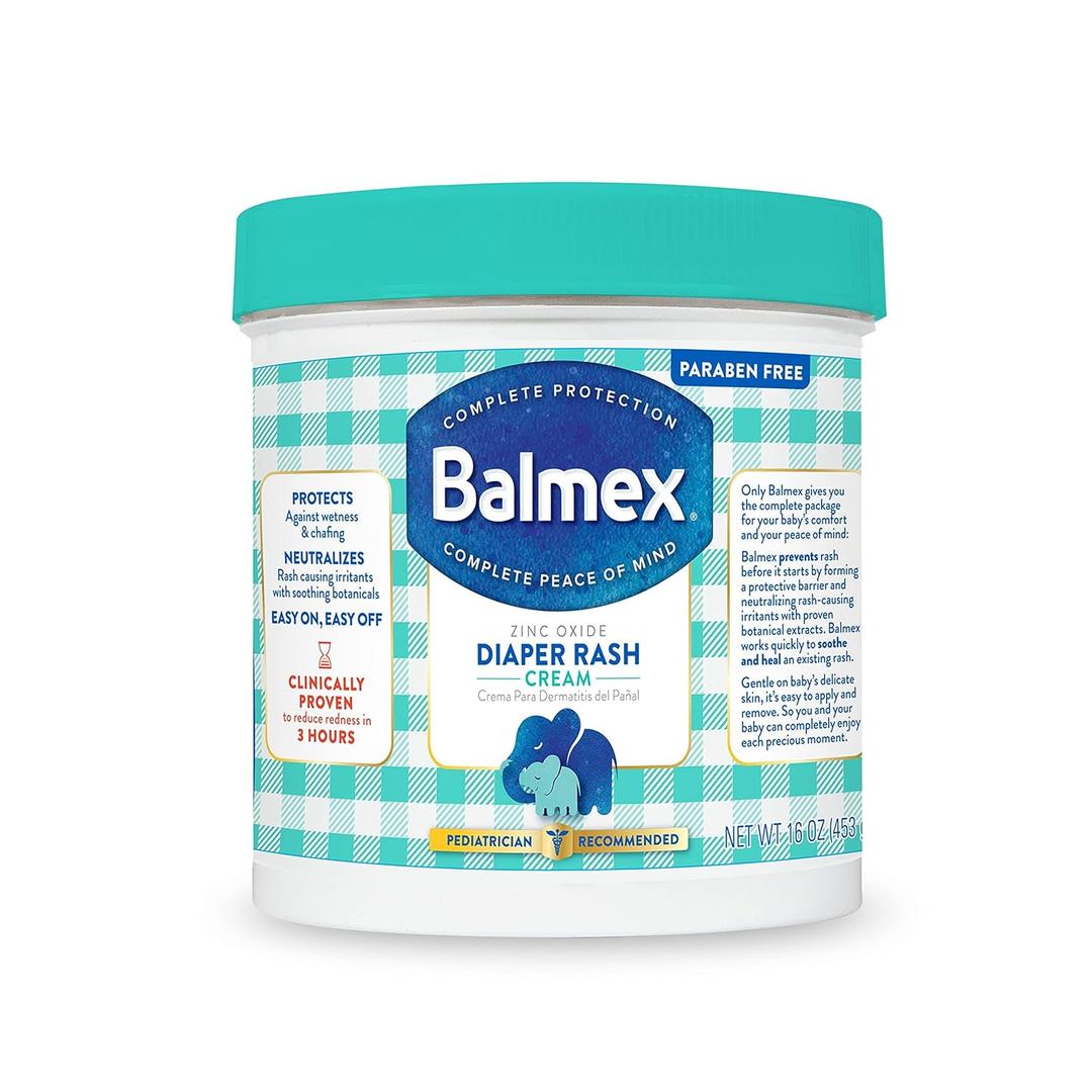 Balmex Fast-Acting Baby Diaper Rash Cream with Zinc Oxide + Soothing Botanicals, Pediatrician-Recommended, 16oz (1 Pound (Pack of 1))