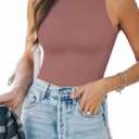 MANGOPOP Tank Top Body Suits Women Sexy Crew Neck Racerback Halter Ribbed Sleeveless Bodysuit for Women (E9 Sleeveless Marsala), XS 