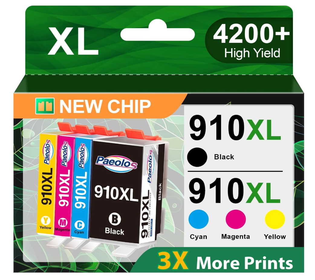 910XL 910 Ink Cartridges High Yield Replacement for HP 910XL Ink Cartridges Combo Pack for HP 910 Ink Work for HP OfficeJet Pro 8020 8010 8025 8035 8028 8030 8015 8018 8022 Printer (4 Pack)