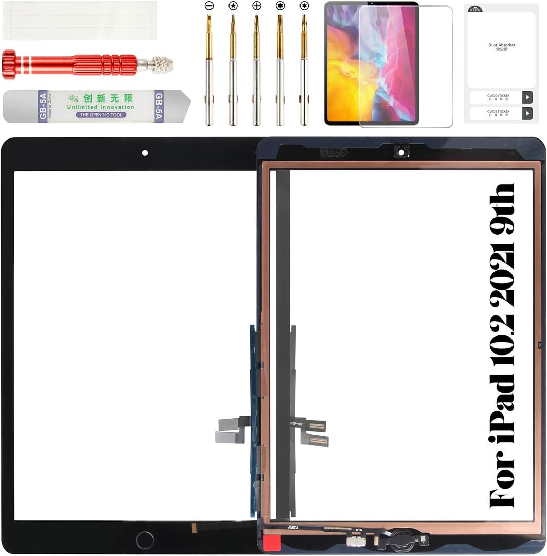 for iPad 10.2 2021 Screen Replacement for iPad 9 9th Gen 2021 Repair Kits for iPad 10.2" 9th Touch Screen Digitizer Replacement A2602 A2603 A2604 A2605 with Home Button Black(Without LCD)