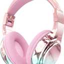 QearFun Kids Bluetooth 5.3 Headphones, Wireless Metallic Gradient Headset, Lightweight Foldable On Ear Headphones with Aux Cord, Fast Charging, Built-in Mic, for School/Travel/Tablet/iPad (Pink)