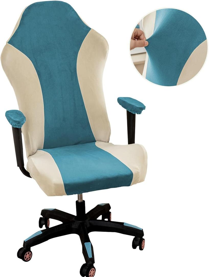 Lavish Cover Velvet Stretchable Gaming Chair Cover, Washable, Anti-Scratch Slipcover with Armrest Protection, Cat Scratch Proof for Office and Computer Chairs(No Chair), LightBlue