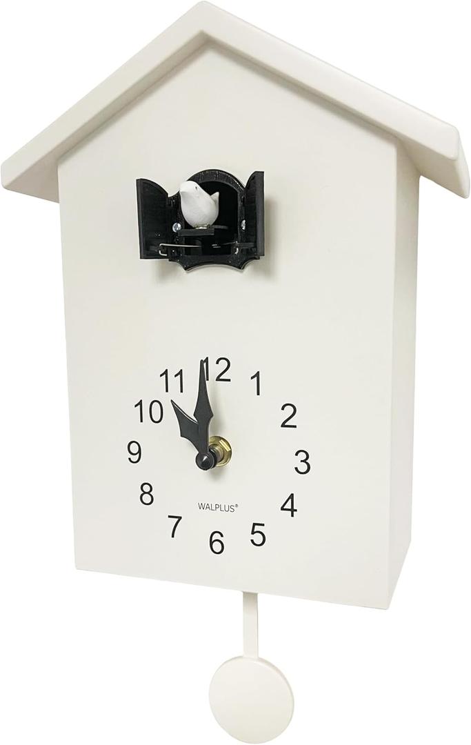 Modern Cuckoo Clocks for Wall Hourly Chiming Coo Coo Clock Volume Adjustable Cookoo Clock Removable Pendulum Christmas Cuckoo Clock Gift White Interior Decoration