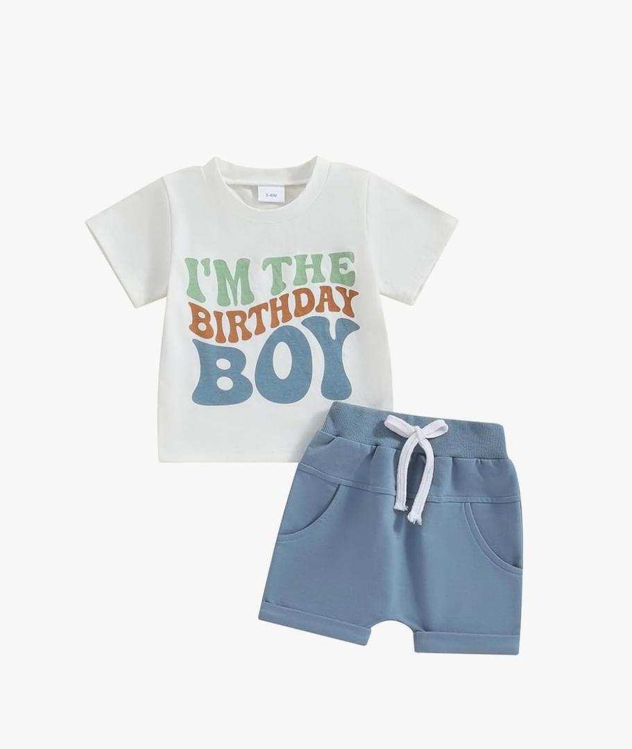 Kayotuas Toddler Baby Boy First Birthday Outfit Letter Print Short Sleeve T Shirt Top and Solid Shorts 2 Piece Summer Clothes 2-3Y