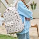 Kawaii Corduroy Backpack for Women Cute Floral Print Aesthetic Travel Book Bag Coquette Preppy College Laptop Daypack (Black Flower)