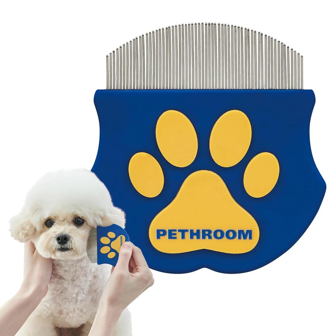 PETHROOM Professional Eye Comb for Pets | Stainless Steel Tear Stain Remover for Cats & Dogs | Gentle Round-Head Grooming Tool | Compact & Portable for Eye Gunk Removal (One Size)