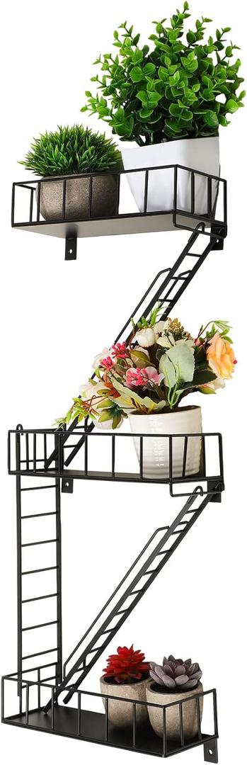 Zonon Fire Escape Wall Shelf Hanging Metal Ladder Shelves Wall Decor Cool Bookshelf Organizer Floating Shelves Action Figure Shelf for Home Bedroom Storage Display(3 Tier)