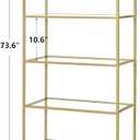Homhedy Bookshelf Arched Display Racks,Metal Bookcase,Tempered Glass Shelves,Storage Rack Shelf for Home Office,Living Room,Bedroom, Bathroom,Modern Style (Golden, 11.8" D x 23.6" W x 73.6" H)