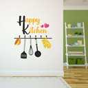 Wall Decal Happy Kitchen Cute Home Wall Sticker Cute Hanging Kitchenwares Removable - Size: 18 in(W) x 20 in(H)