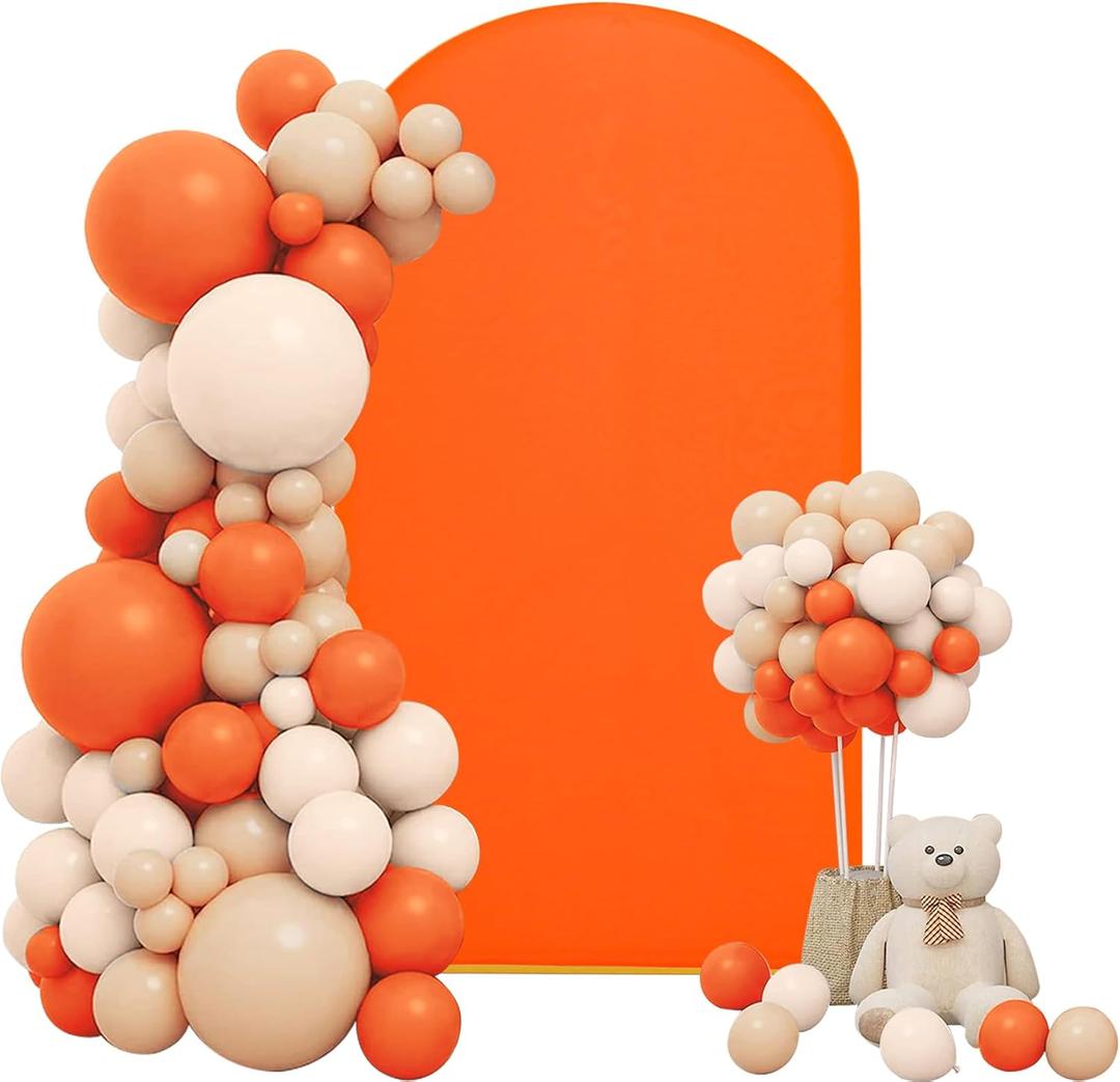 Wedding Arch Cover 6.6FT Spandex Fitted Arch Cover Round Top Stand Covers Stretchy Chiara Cover Backdrop Cover for Wedding Banquet Birthday Party Ceremony Baby Shower Decoration (Orange)
