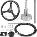 Boat Steering System 13ft, Outboard Steering Kit with 3/4" Standard Tapered Shaft, Steering Control Cable for Yachts, Fishing Boats & Watercraft - Includes Steering Wheel