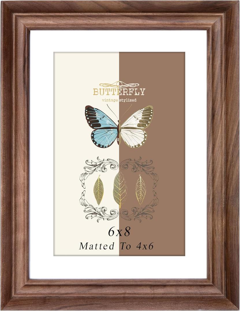 Picture Frame - Solid Wood Picture Frame, Natural Walnut Wood Solid Wooden Picture Frames with HD-Tempered Glass,Vertical or Horizontal Display Photo Frame for Wall & Tabletop Display (walnut, 6X8)