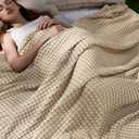 Bedsure Cooling Cotton Waffle Queen Size Blanket -Lightweight Breathable Blanket of Rayon Derived from Bamboo for Hot Sleepers, Luxury Throws for Bed, Couch and Sofa, Light Brown, 90x90 Inches