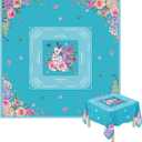 Flower Mahjong Tablecloth 55" x 55" Polyester Square Instructional Design with Rules for Family Game Night Party Favor Supplies