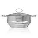 SUNHOUSE 5 Quart Stainless Steel Steamer Insert – Multi-Purpose Soup & Food Steamer with Stay-Cool Handles & Heavy-Duty Glass Lid – Fits Various Pot Sizes (8", 9", 9.5")