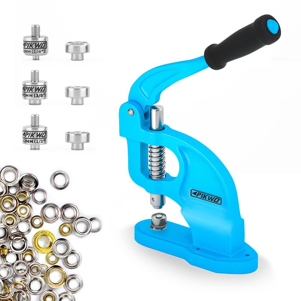Heavy Duty Eyelet Grommet Machine Press Punch Tool Kit with 3 Dies & 900 Pcs Grommets, Self Piercing, Labor Saving, Corsetry Class Recommended