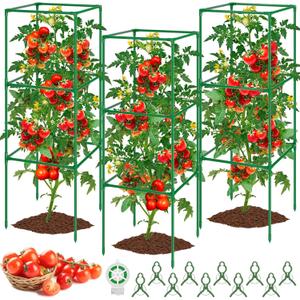 3 Pack Tomato Cages, Square Tomato Plant Stakes Support Cages Trellis, 50 * 17 * 17in Heavy Duty Steel Plant Tower Stakes Cucumber Trellis for Garden Climbing Vegetables Flowers Fruits, Bold