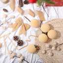 Wettarn 53 Pcs Christmas Velvet Ornaments Kit Include 15 3.15" Velvet Balls, 30 Bows (Wide & Narrow), 1 Wide & 1 Narrow Ribbon (5 yds Each), 6 Flocked Ball Picks for Xmas Decor (Beige)