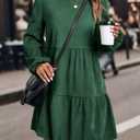 Ladies' Long-Sleeved Mid-Length Dress with a Round Neck and a Waist-Highlighting Short Style for Autumn Casual (Green, XL)