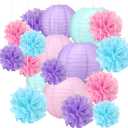 18pcs Blue Paper Lanterns Decoration Purple Blue White Hanging Dcor Pom Poms Paper Flower Party Supply for Baby Shower Wedding Valentine Birthday Party