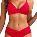 Aqua Eve Women Bikini Set - Two Piece Swimsuit Mid Rise Bathing Suit Push Up Bikini (Red, L)