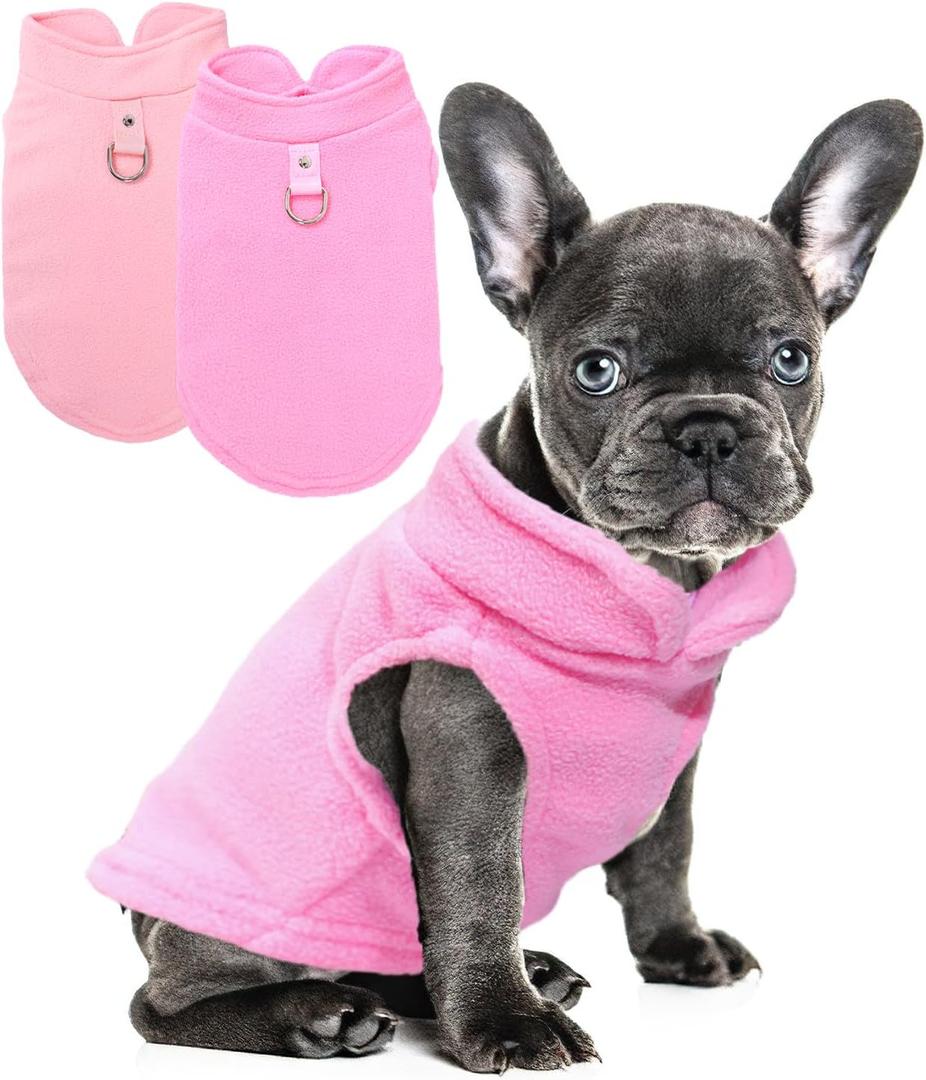 2 Pack Dog Sweater with Leash Ring Winter Warm Pet Sweater Thick Clothes Coat Fleece Dog Sweaters for Small Dogs Girl Boy for Chihuahua, French Bulldog, Dachshund, Medium(7-10lbs) (pink,light pink)