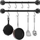 2 Pcs 21 Inch Wall Mounted Pot Rack, Black Iron Industrial Pipe Pan Hanger with 10 Hooks, Kitchen Utensil Organizer and Storage Solution for Pots, Pans and Lids