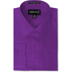 Mens Regular fit Solid Dress Shirts w/Convertible Cuffs (Purple)