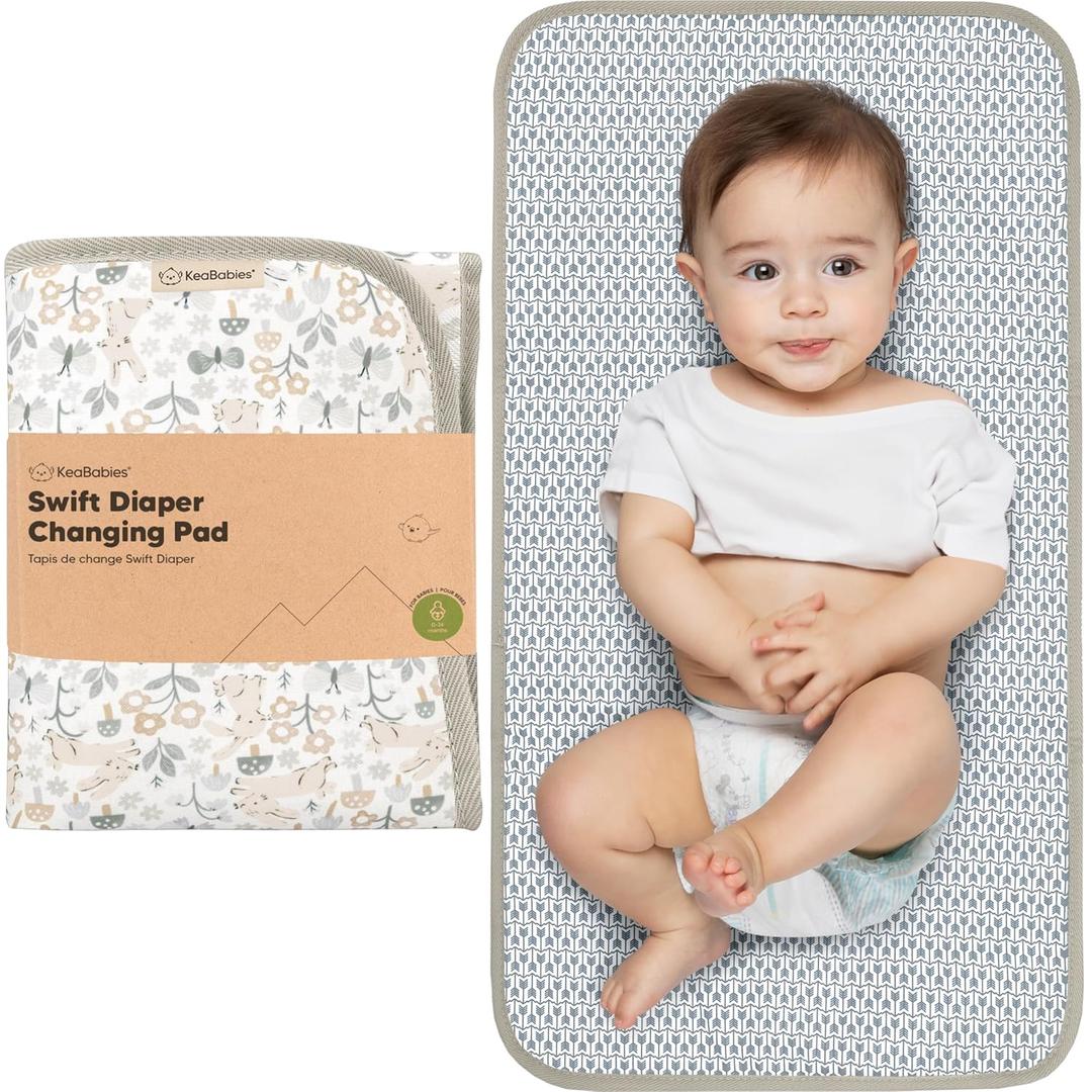 KeaBabies Portable Diaper Changing Pad, Easy Wipe Clean  Foldable Waterproof Baby Changing Mat for Diaper Bag, Compact, Lightweight, 25x13 Newborn, Infant, Baby Changer Travel Essential (Prairie)