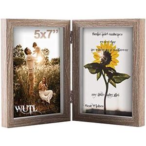 5x7 Picture Frames Double Hinged MDF Wood Grain Shadow Box with Glass Front Stand Vertical on Tabletop