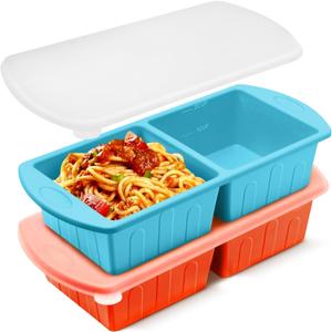 2 Pack Silicone Freezer Trays With Lid For Easy Storage Silicone Soup Freezer Molds 2 Cup Perfect For ice cube tray Freezing Broth Sauces Store Leftovers , Leakproof, Easy Release Dishwasher Safe (blue+orange)