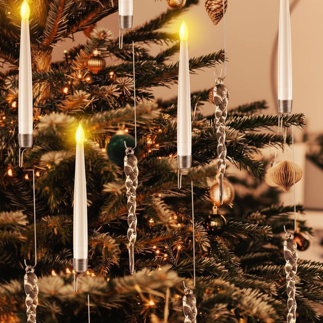 LemonRoad 36 Pcs Flameless Christmas Tree Candles with Remote, Battery Operated LED Candles for Christmas Tree Flickering Flame for Xmas Indoor Decor (Icicle)